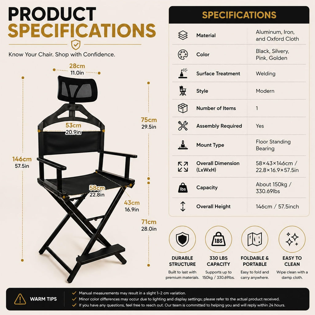 Gold Extra Tall Foldable Makeup Chair N23938