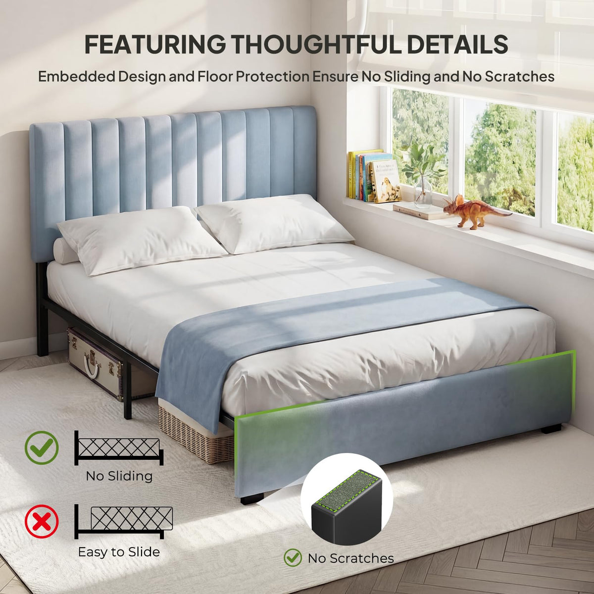 Full Size Blue Velvet Upholstered Bed Frame V49703