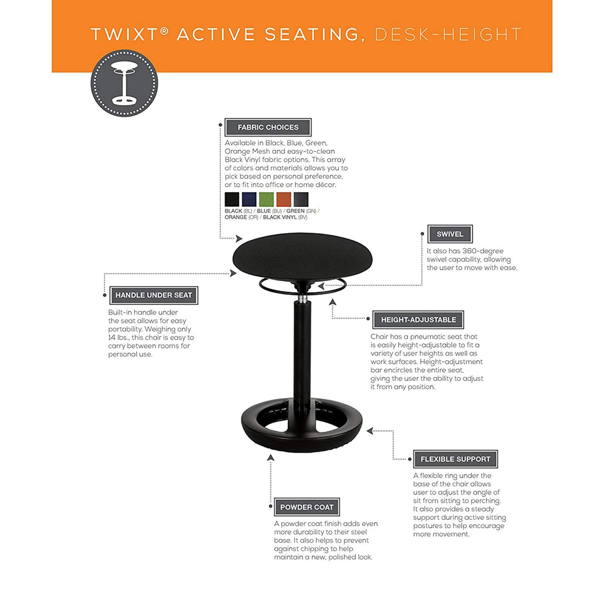 Orange Mesh Ergonomic Adjustable Chair G664232