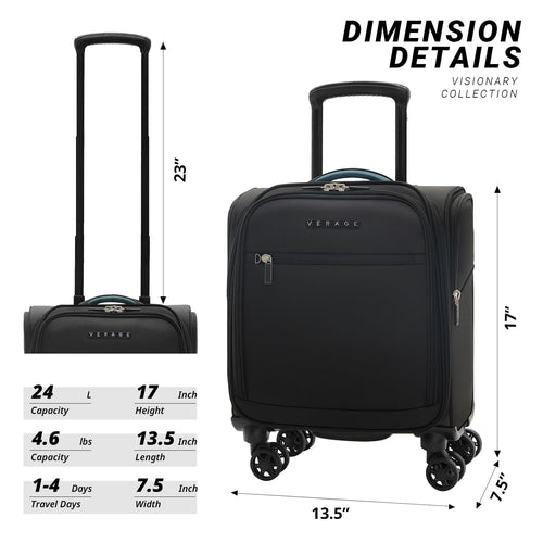 14 inch Black Softside Underseat Carry On Luggage with Wheels M81054