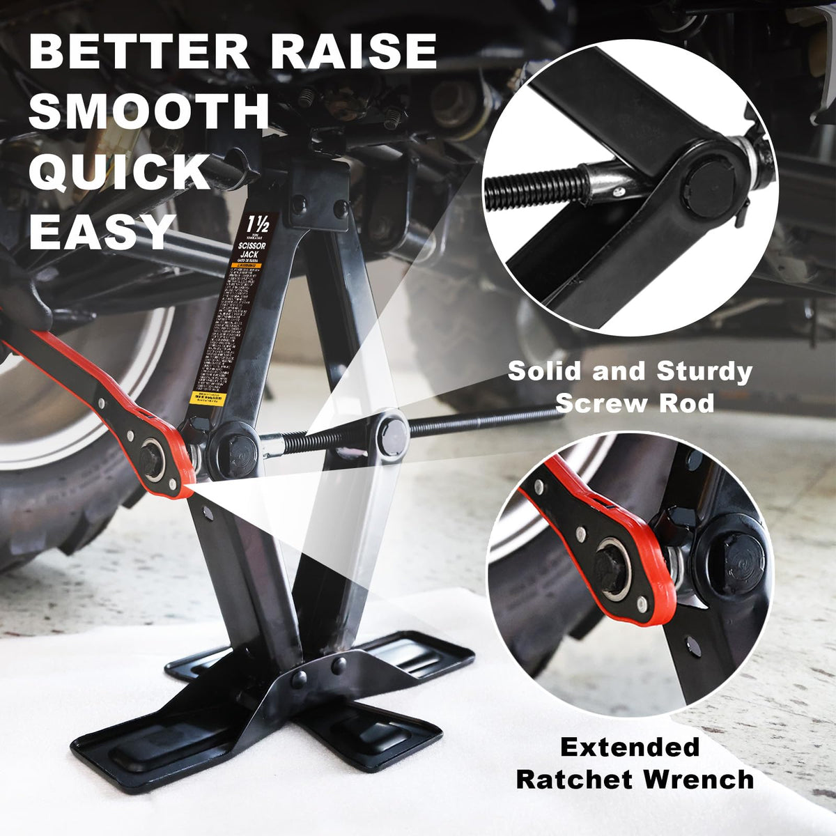 Steel 1.5 Ton Scissor Jack with Ratchet Wrench T940428