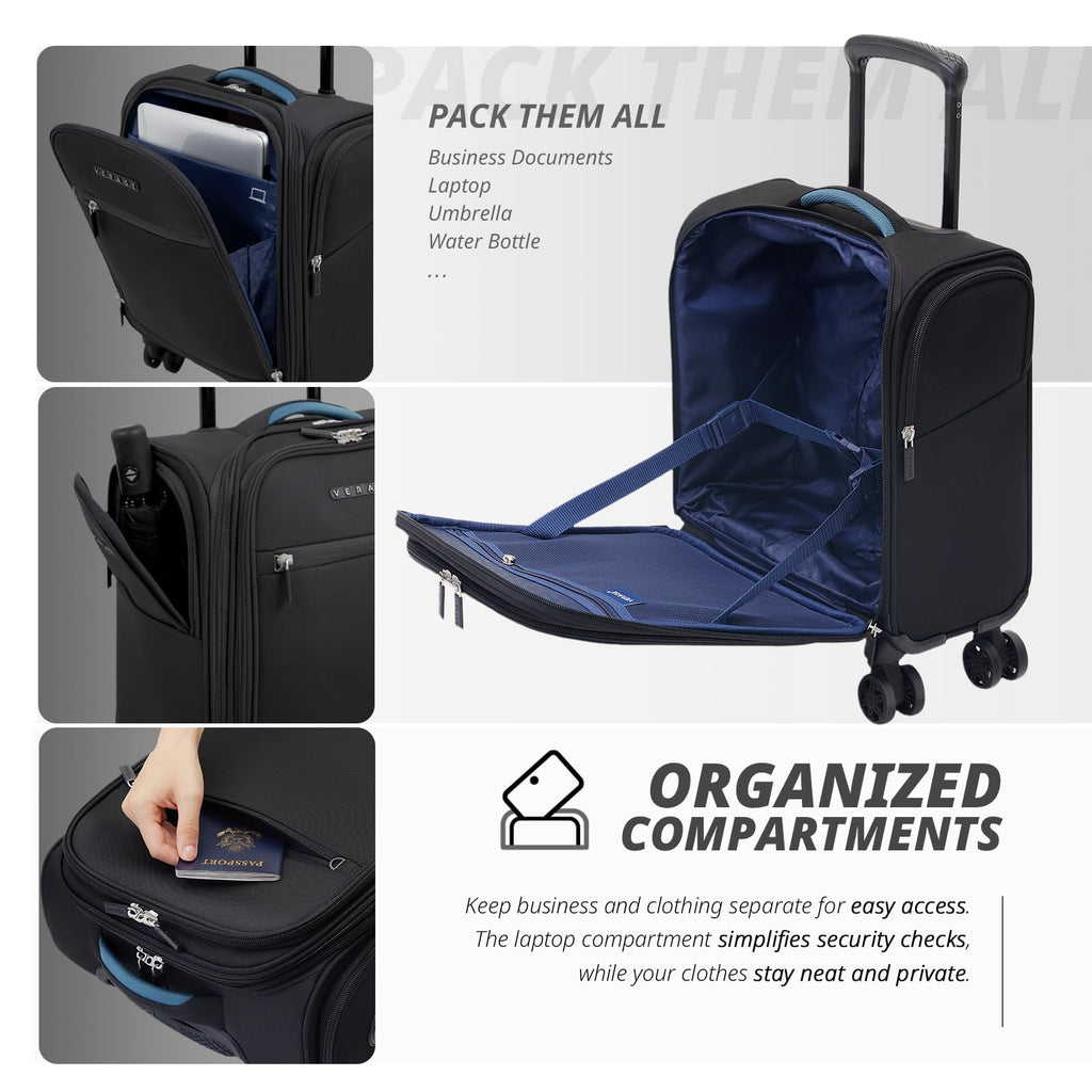 14 inch Black Softside Underseat Carry On Luggage with Wheels M81054