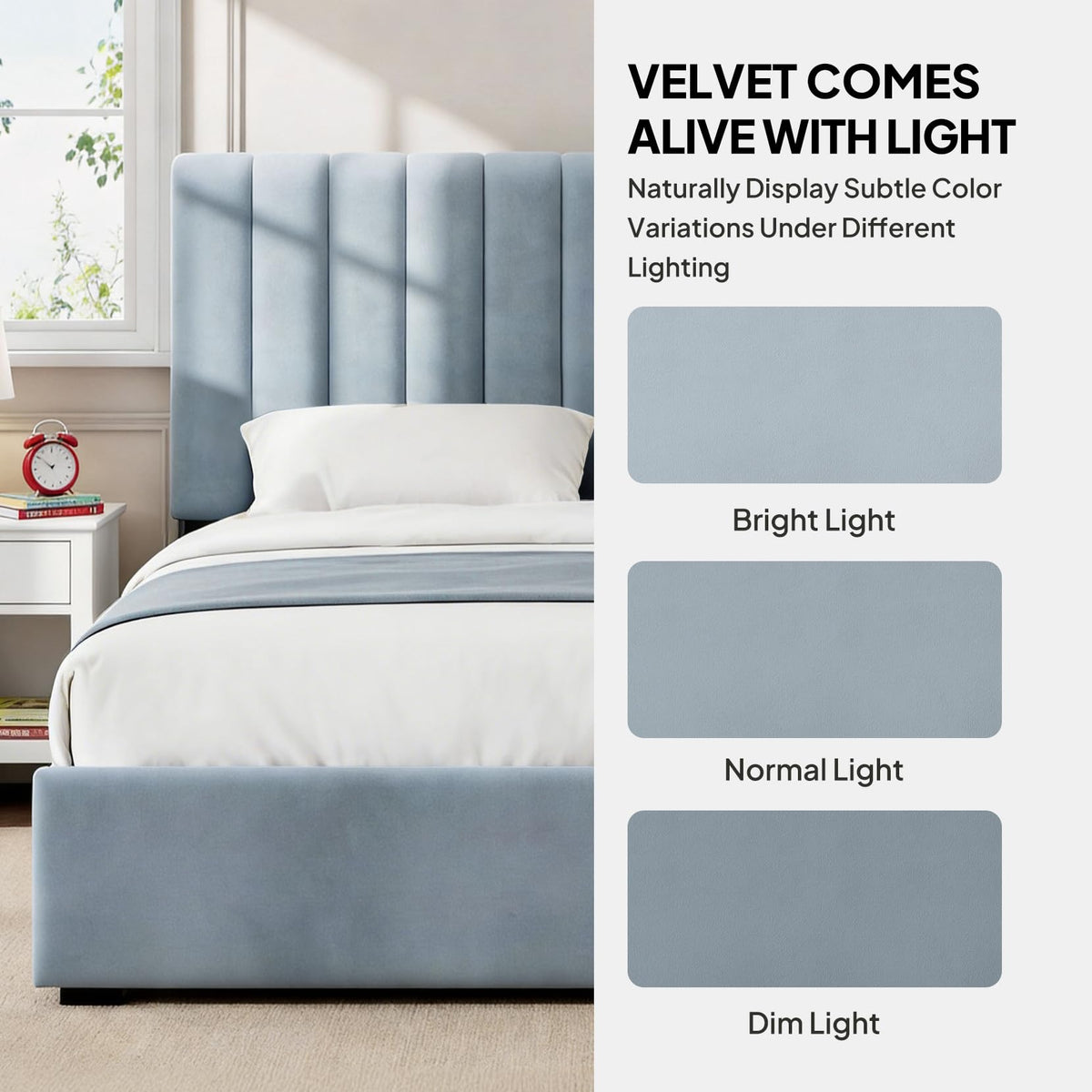 Full Size Blue Velvet Upholstered Bed Frame V49703