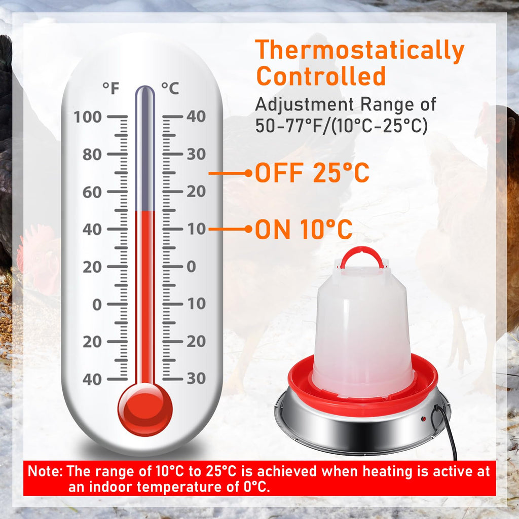 12 Inch 5 Gallons Poultry Waterer Heated Base with Thermostat D3150