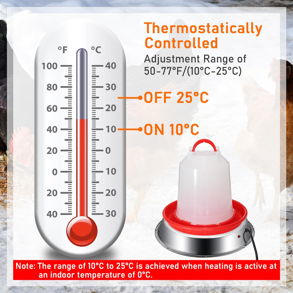 12 Inch 5 Gallons Poultry Waterer Heated Base with Thermostat D3150