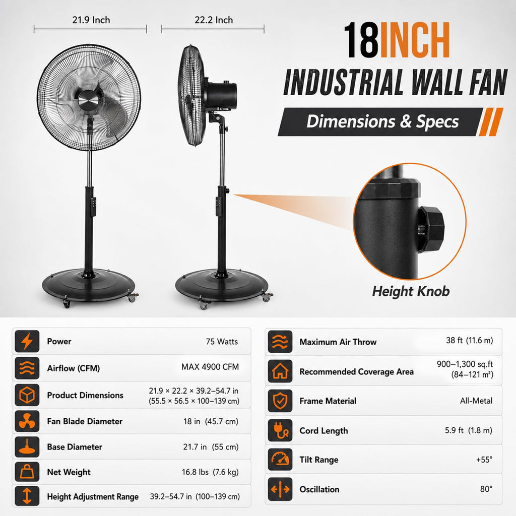 18" Black Oscillating Pedestal Fan with Remote P82892