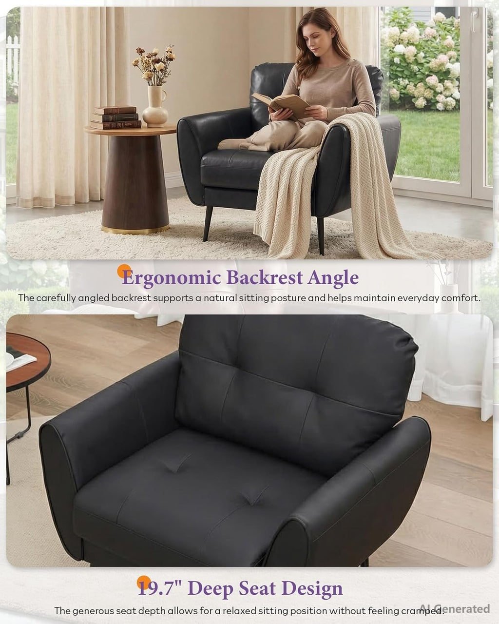 Black Leather Tufted Accent Chair K3965