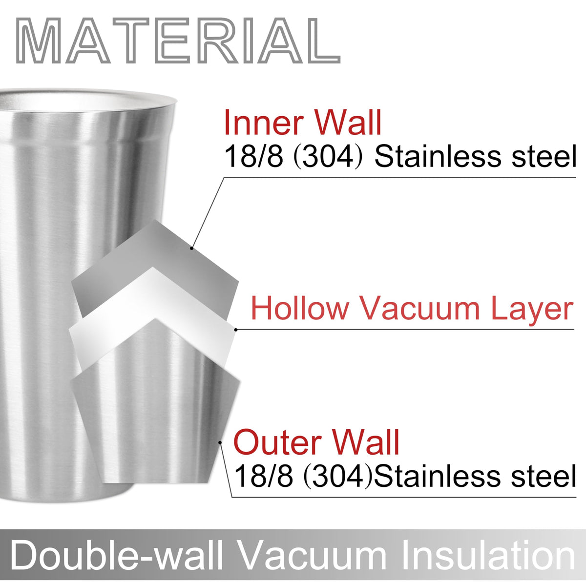 Stainless Steel Double Walled Insulated Cups Set of 2 Stackable 16oz R420
