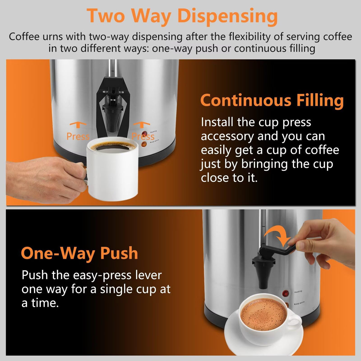 45 Cup 8L Commercial Coffee Urn 950W Hot Beverage Dispenser with Double Faucet L380