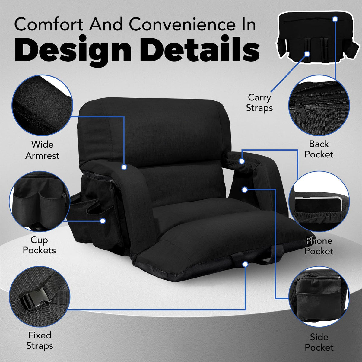 Black Wide Stadium Seats with Back Support X142651