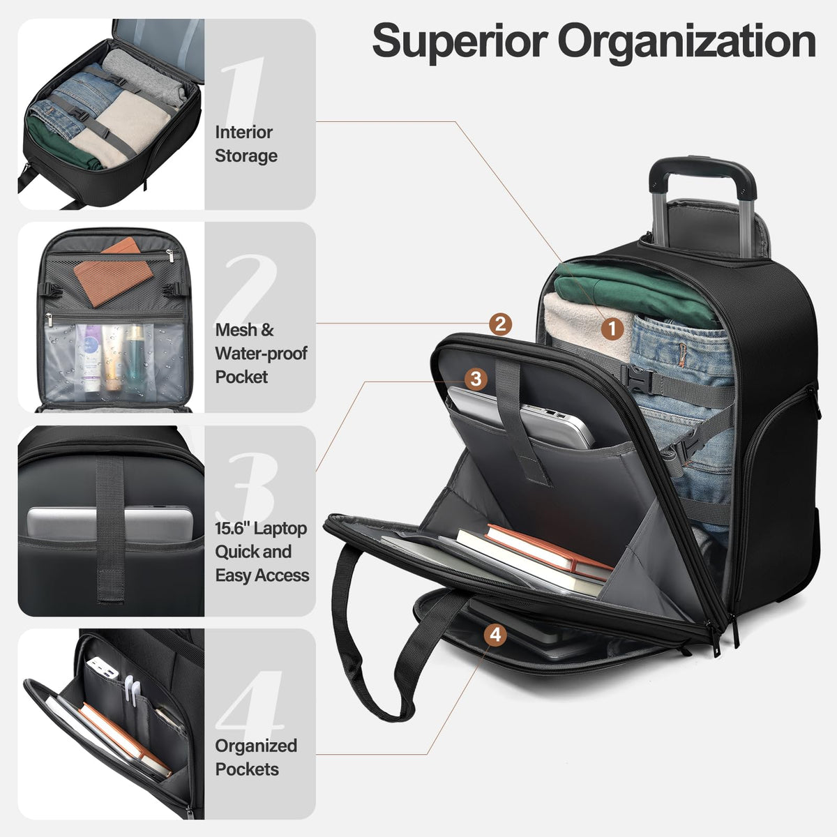16-Inch Underseat Carry on Luggage with Wheels Black N692963