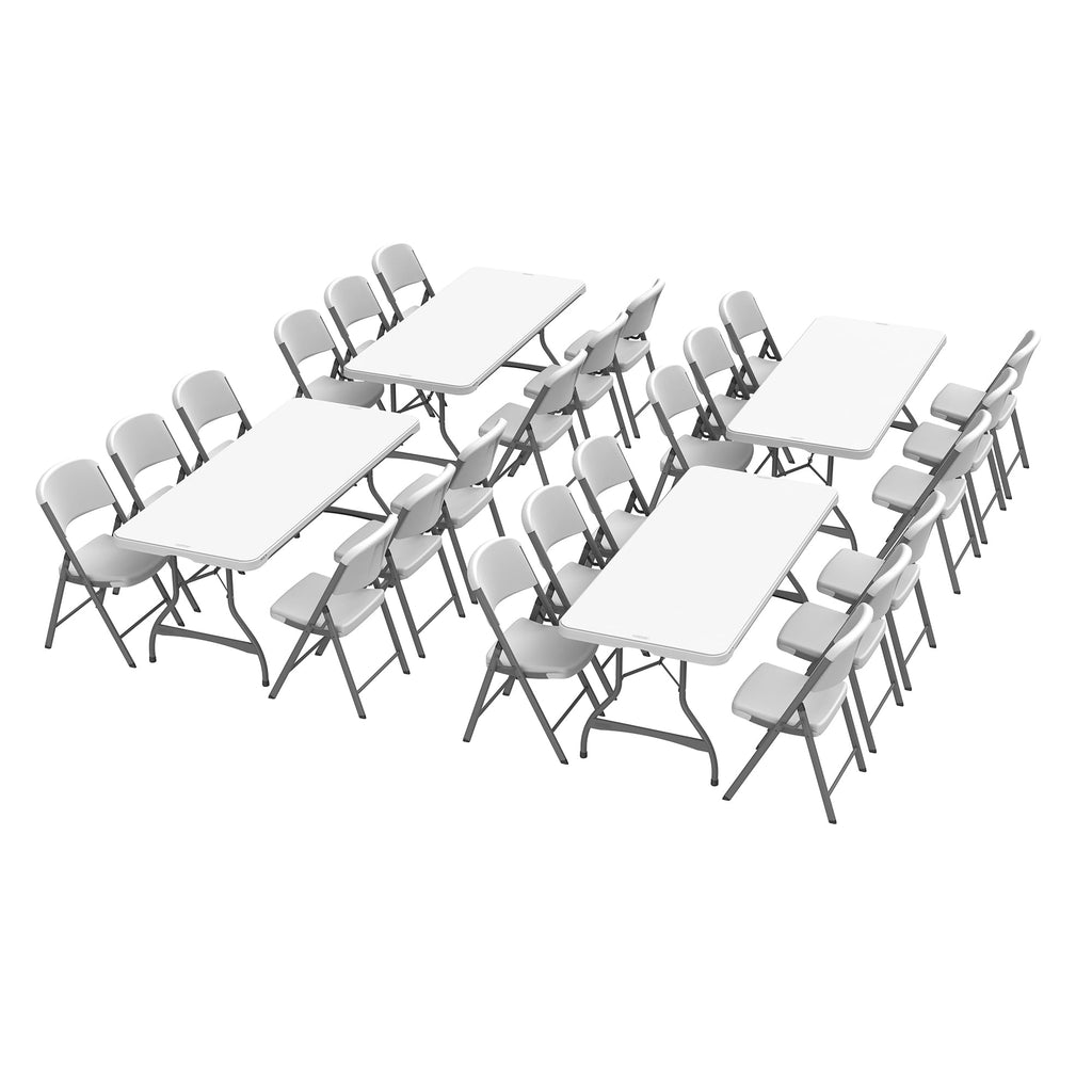 6 Ft Rectangular 4 Folding Tables and 24 Chairs Set White Granite O218077