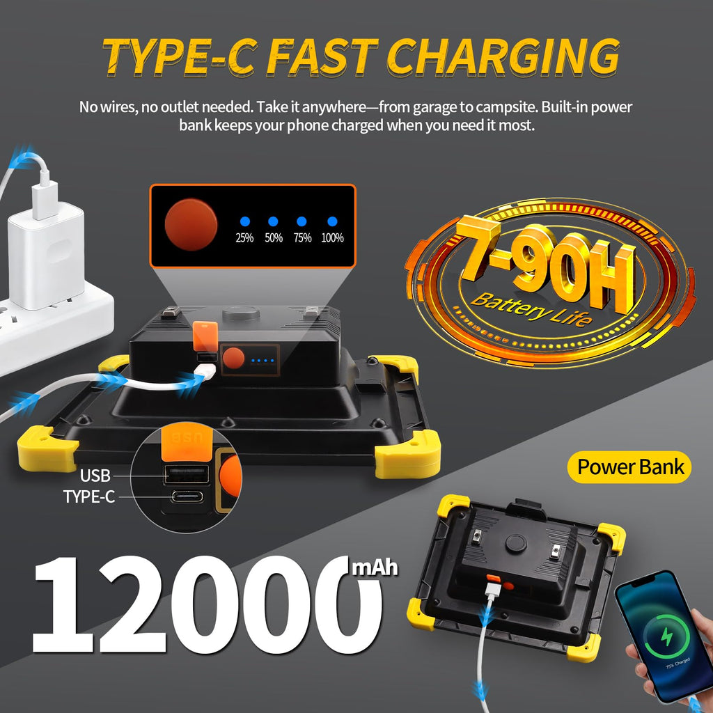 12000mAh Rechargeable Magnetic LED Work Light IP65 Waterproof 4 Modes Z585461