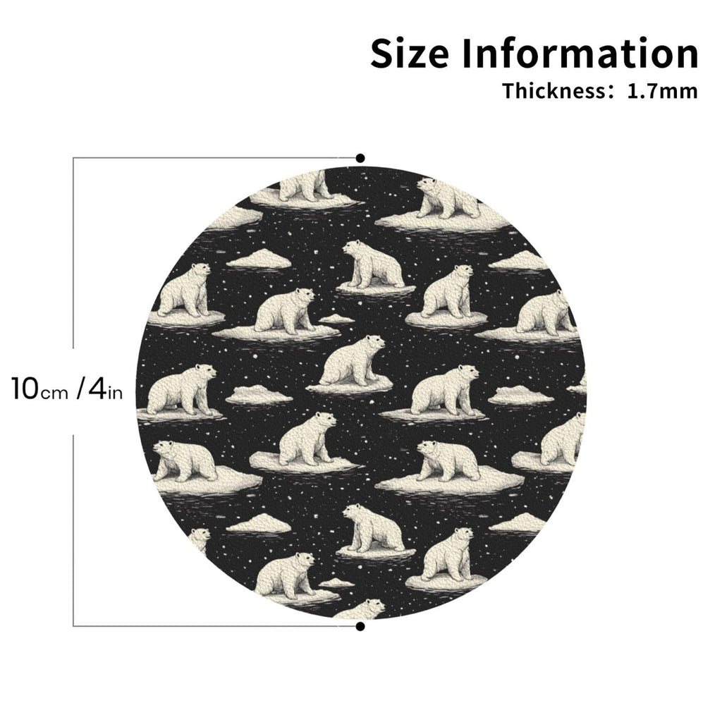 Leather Coasters Set of 4 White Bear Print Non-Slip K6747