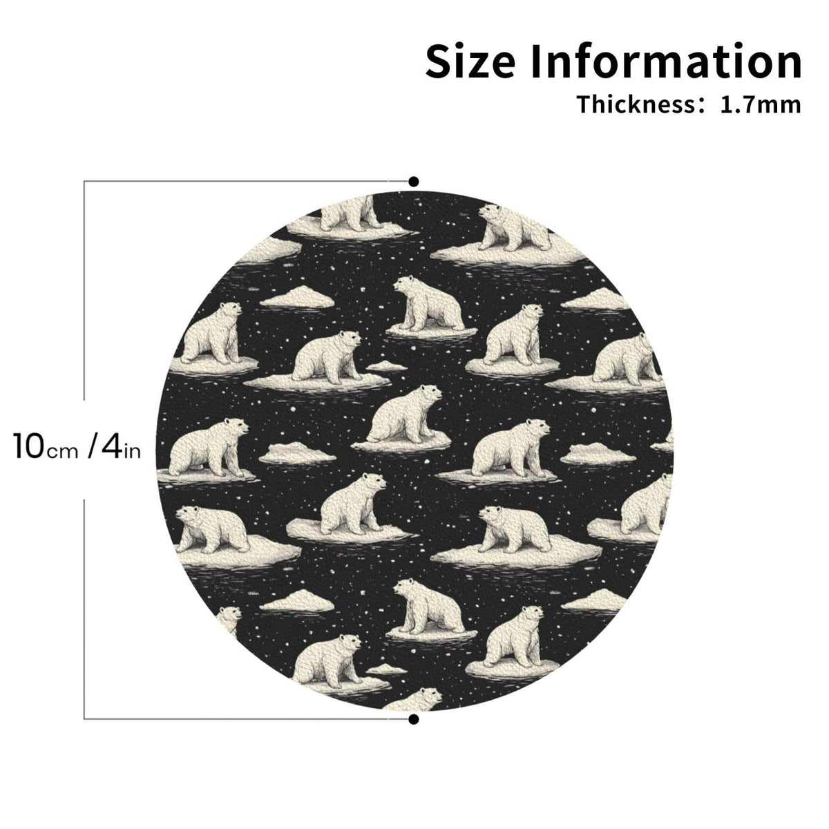 Leather Coasters Set of 4 White Bear Print Non-Slip K6747