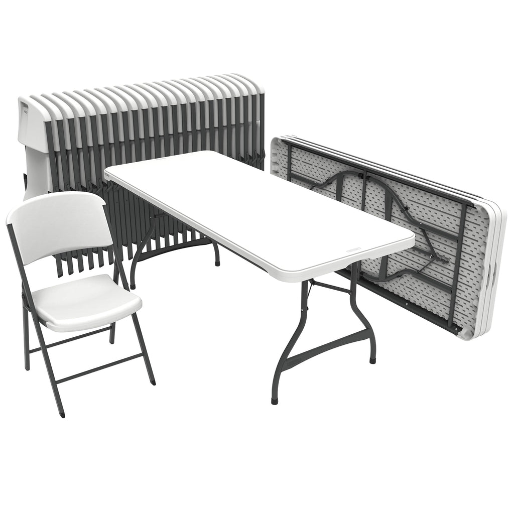 6 Ft Rectangular 4 Folding Tables and 24 Chairs Set White Granite O218077
