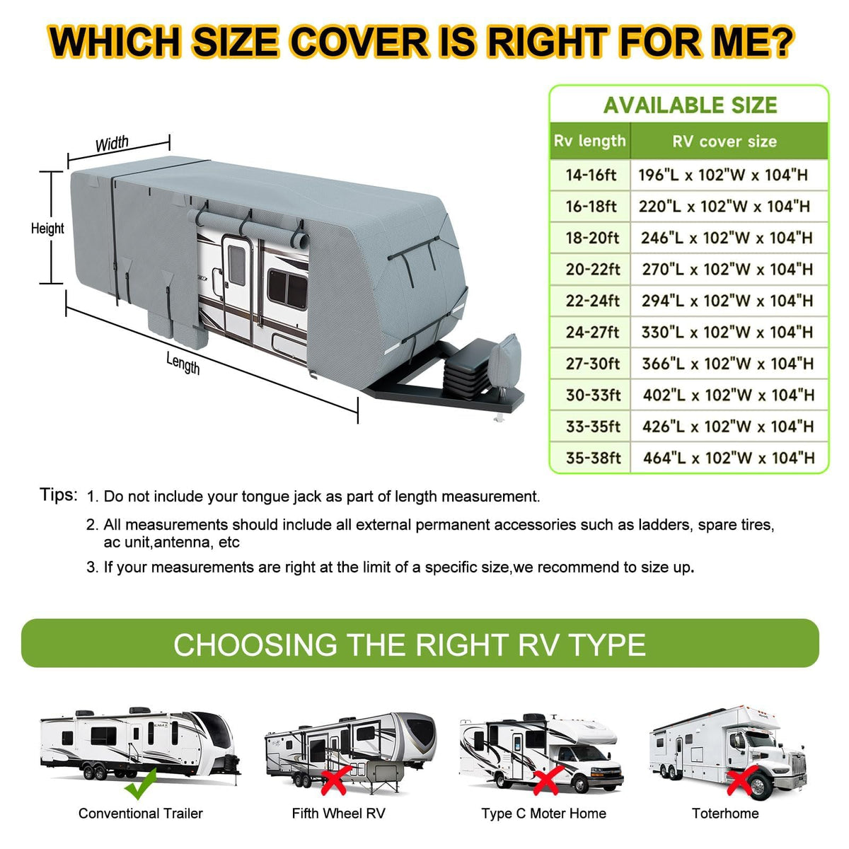 14-16ft 8 Layers Heavy Duty RV Cover M6951