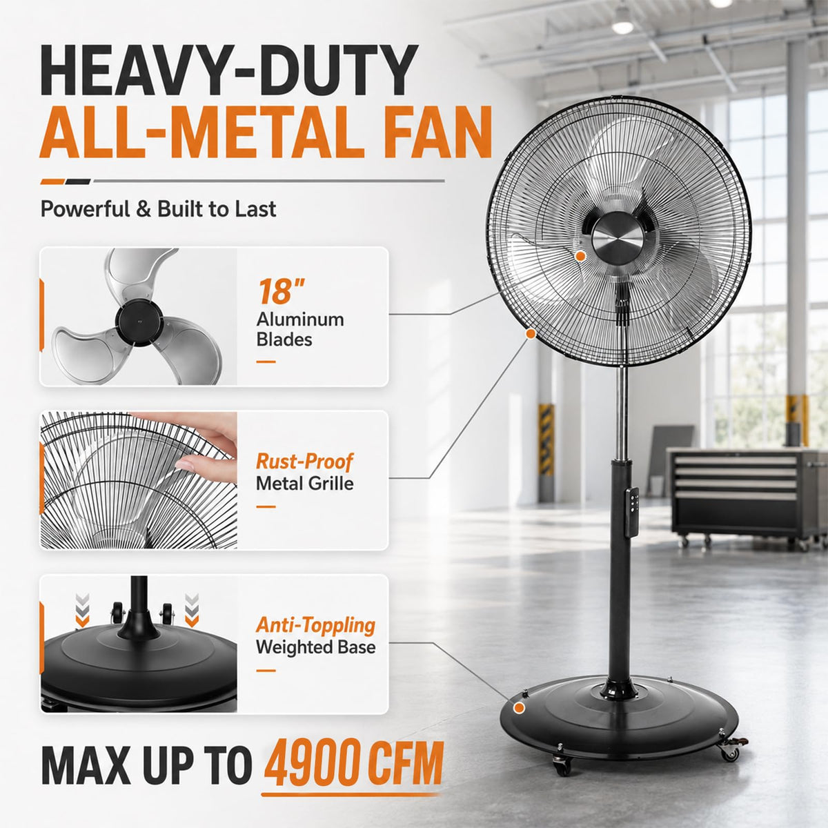 18" Black Oscillating Pedestal Fan with Remote P82892