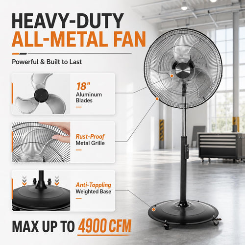 18" Black Oscillating Pedestal Fan with Remote P82892