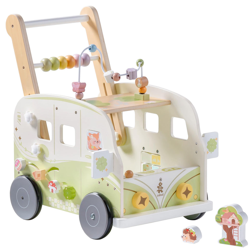 Wooden Adjustable Baby Push Walker with Anti-Slip Wheels G130
