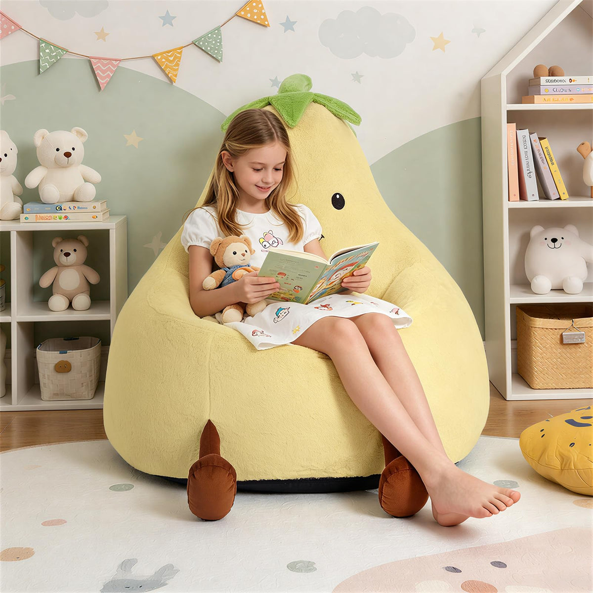 Yellow Faux Rabbit Fur Memory Foam Bean Bag Chair M5596
