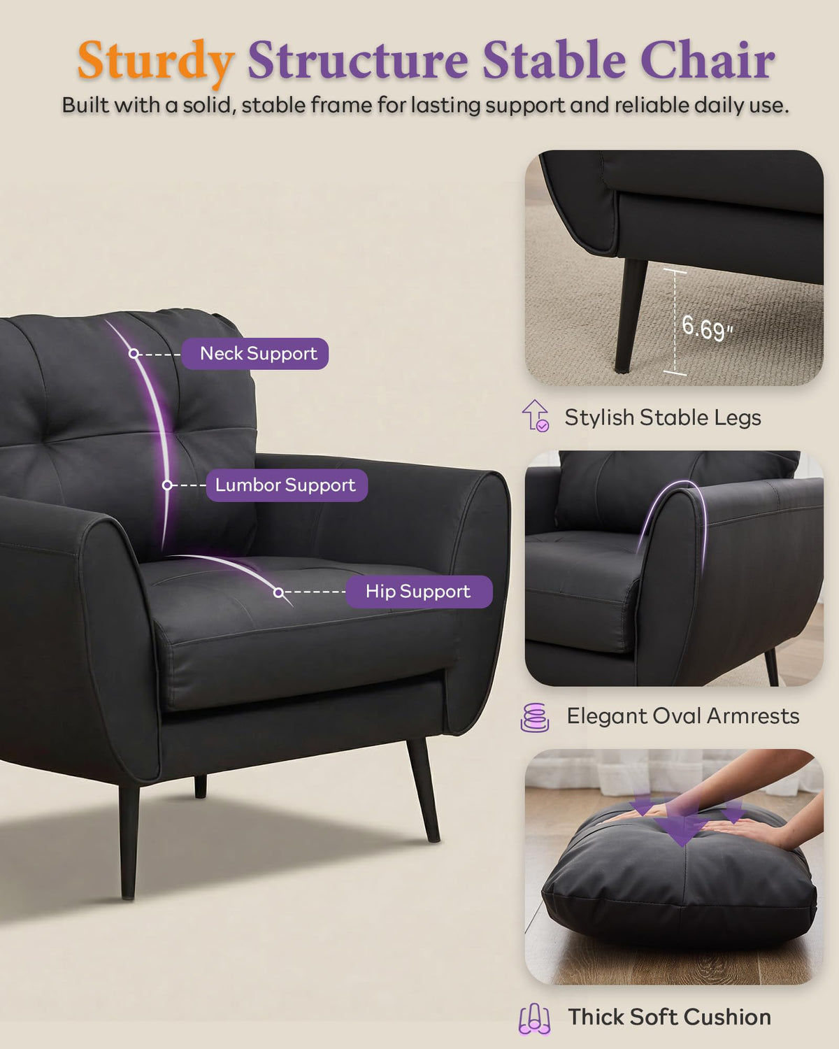 Black Leather Tufted Accent Chair K3965