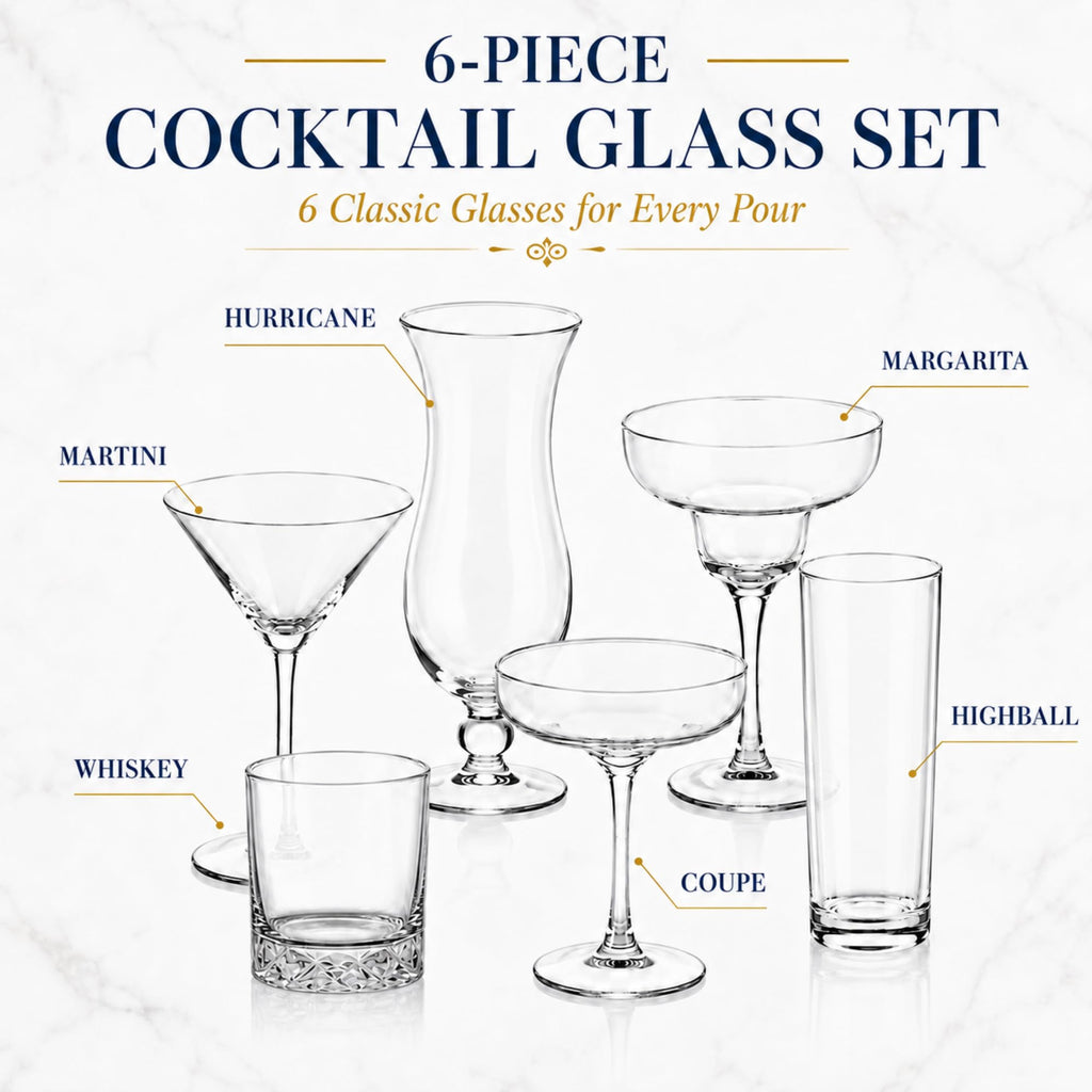 6 Set Cocktail Glasses Mixed Drinkware T95045