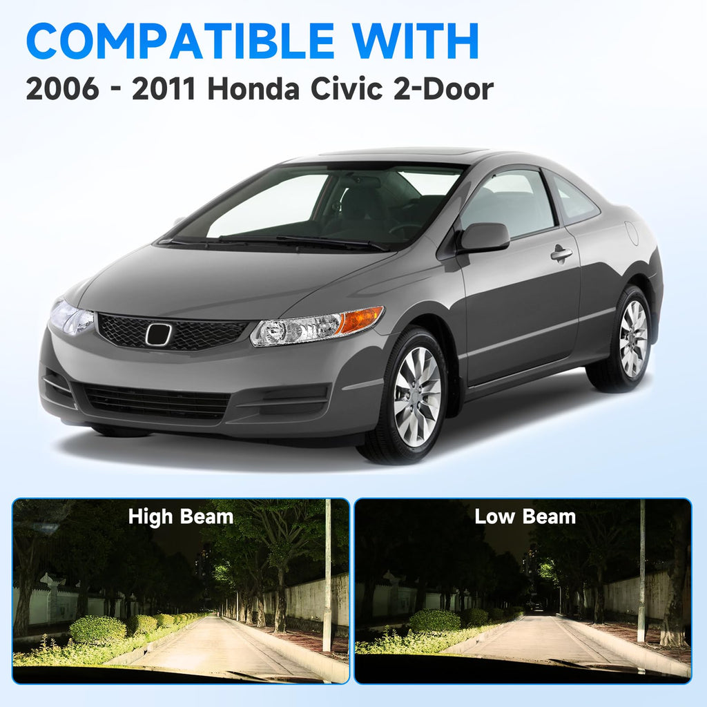 Headlight Assembly for 2006-2011 Honda Civic 2-Door Chrome Housing Amber Reflector R805569