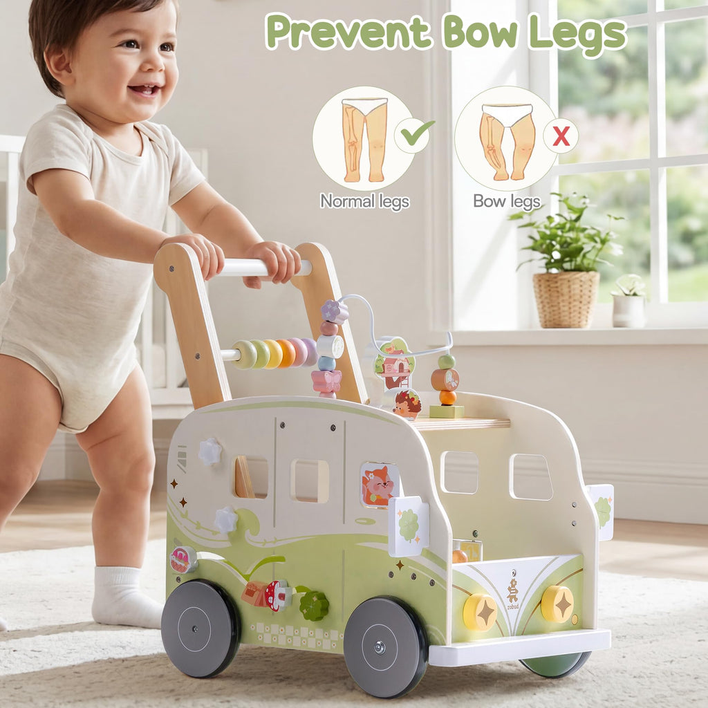 Wooden Adjustable Baby Push Walker with Anti-Slip Wheels G130