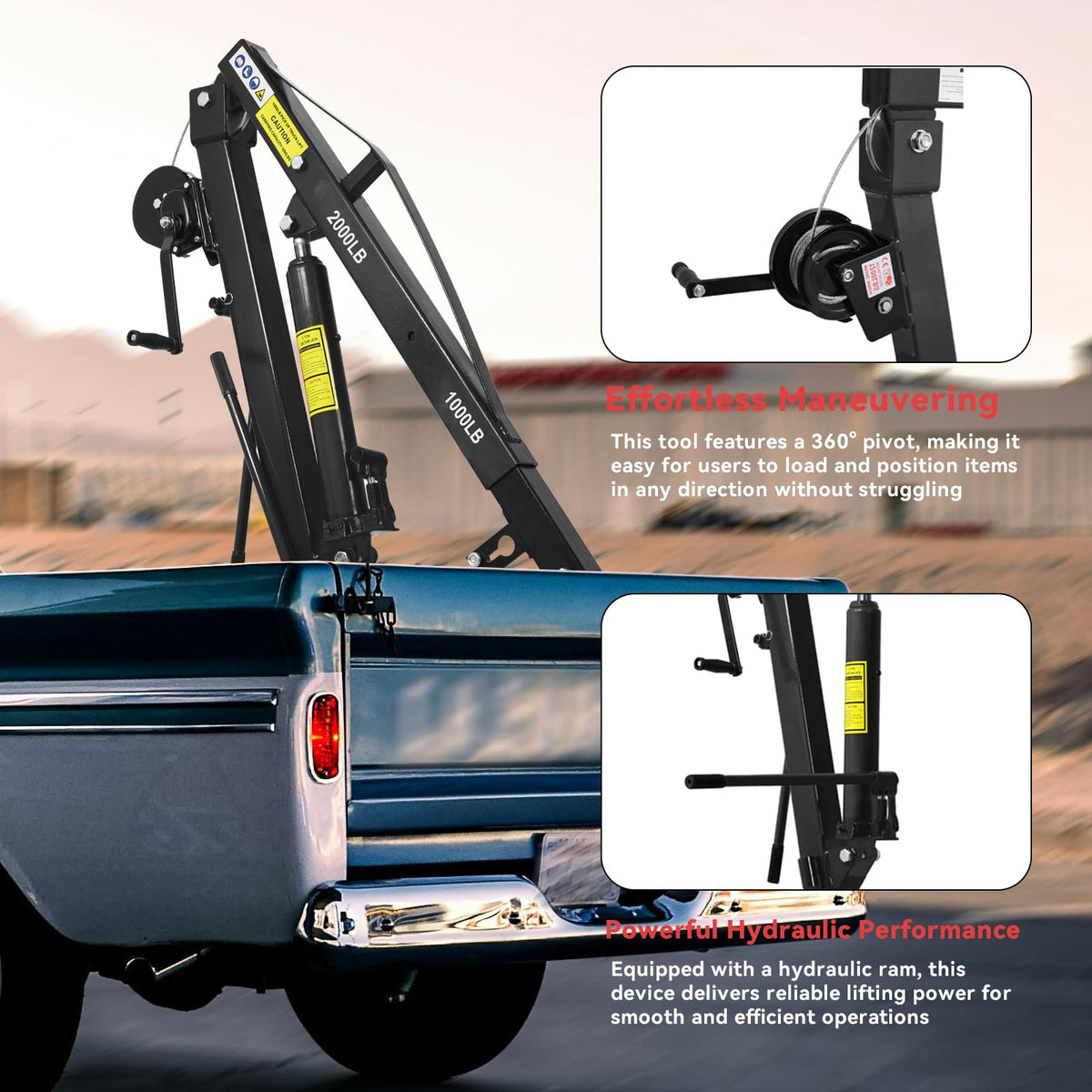 2000 lbs Folding Truck Crane with Hydraulic Winch R3073