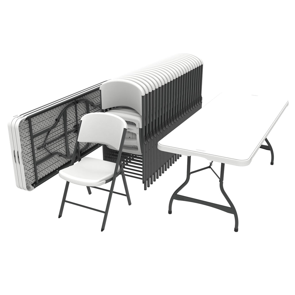 6 Ft Rectangular 4 Folding Tables and 24 Chairs Set White Granite O218077