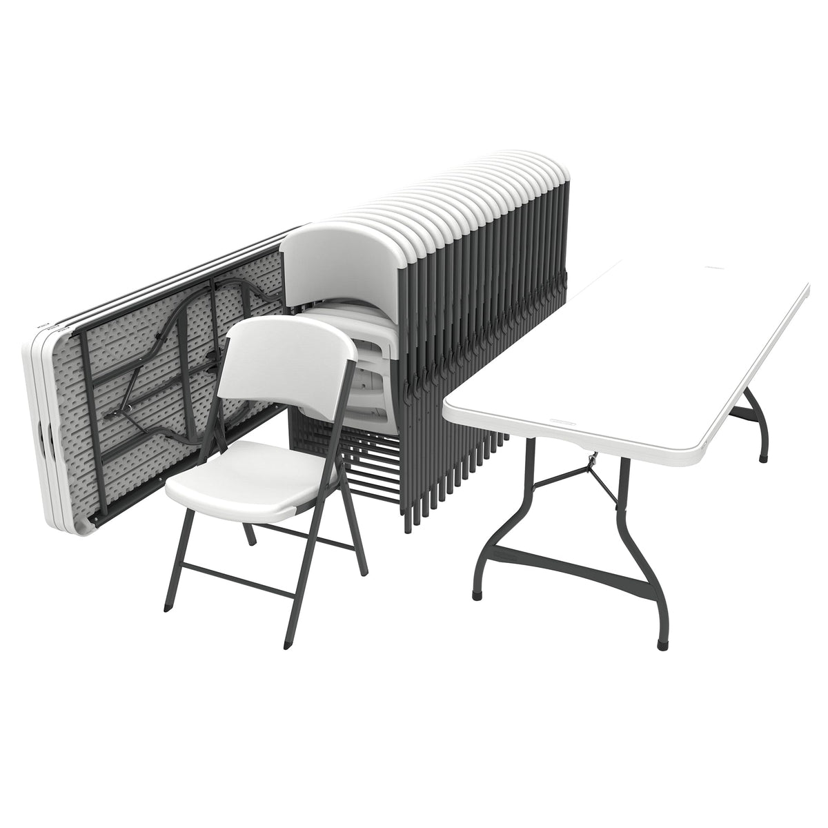 6 Ft Rectangular 4 Folding Tables and 24 Chairs Set White Granite O218077