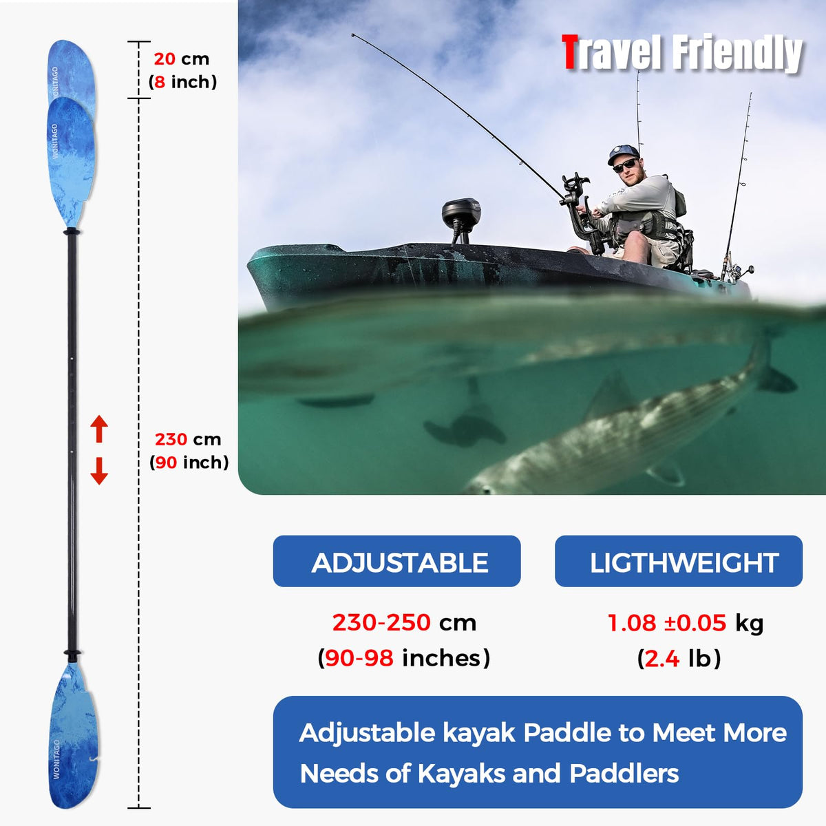 Adjustable Carbon Fiber Kayak Paddle R554
