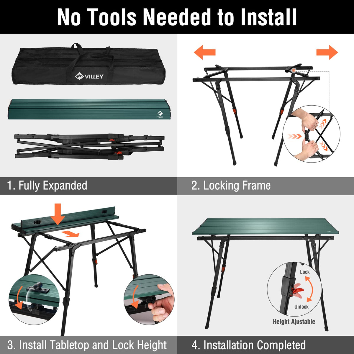 Portable Aluminum Camping Table with Adjustable Legs B7441