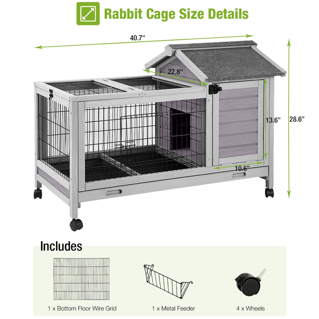 Wooden Rabbit Hutch with Removable Wire Netting and Leak Proof Tray K5037