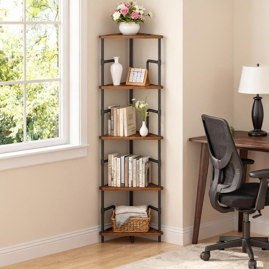 5-Tier Tall Corner Bookshelf with Metal Frame N842878