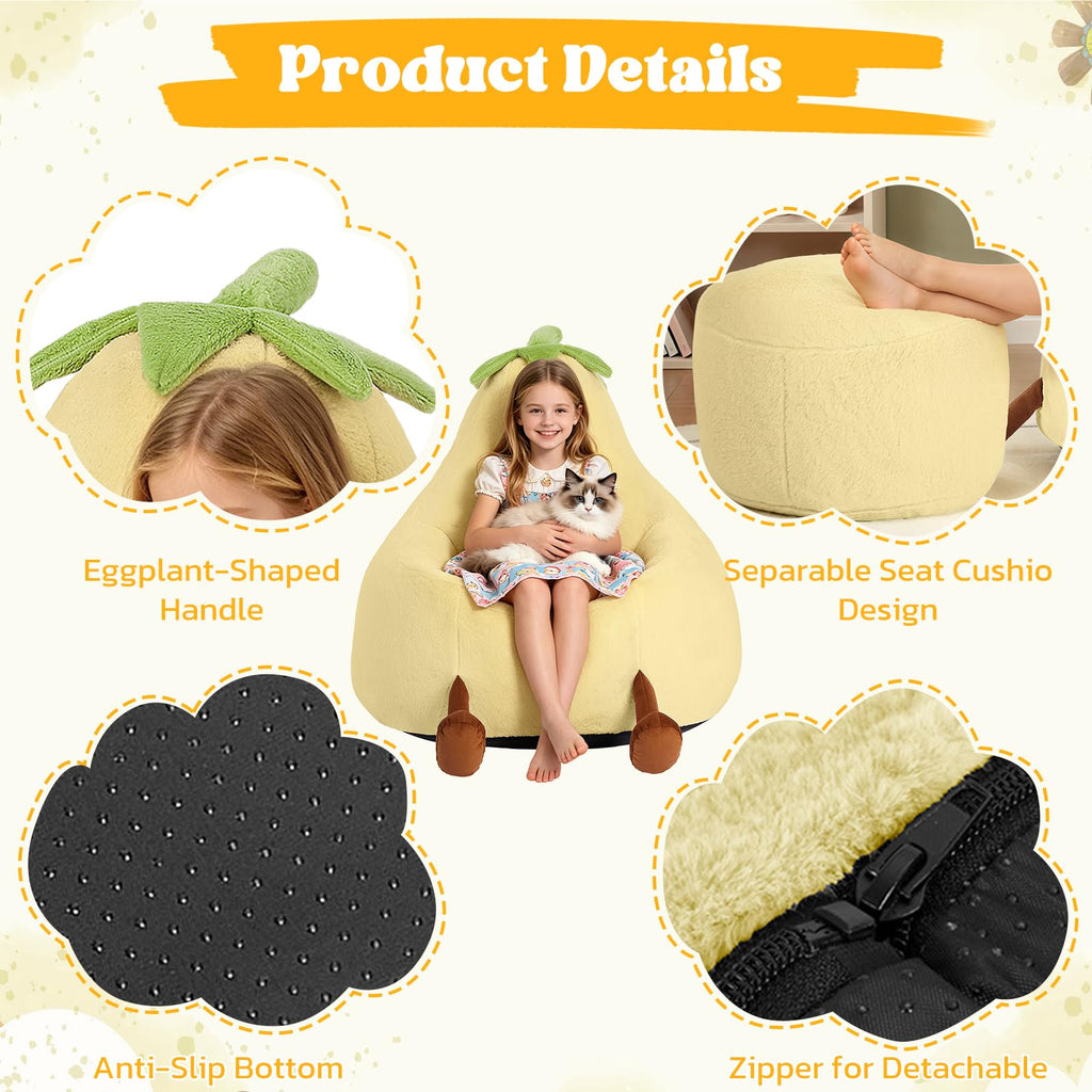 Yellow Faux Rabbit Fur Memory Foam Bean Bag Chair M5596