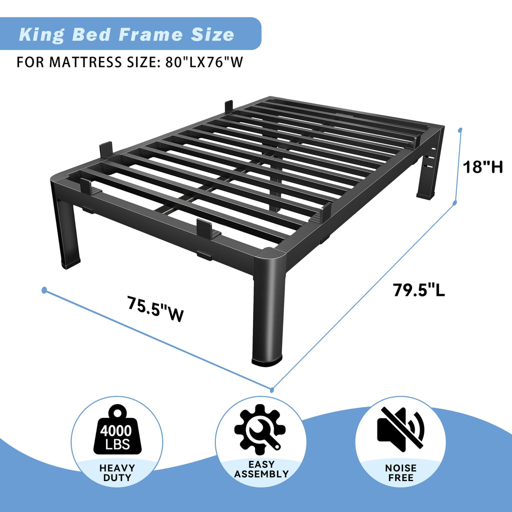 18 Inch Metal King Bed Frame with Steel Support V9695