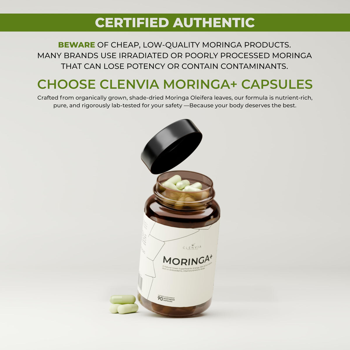90 Capsules 1000mg Organic Moringa Leaf Powder Capsules U58028