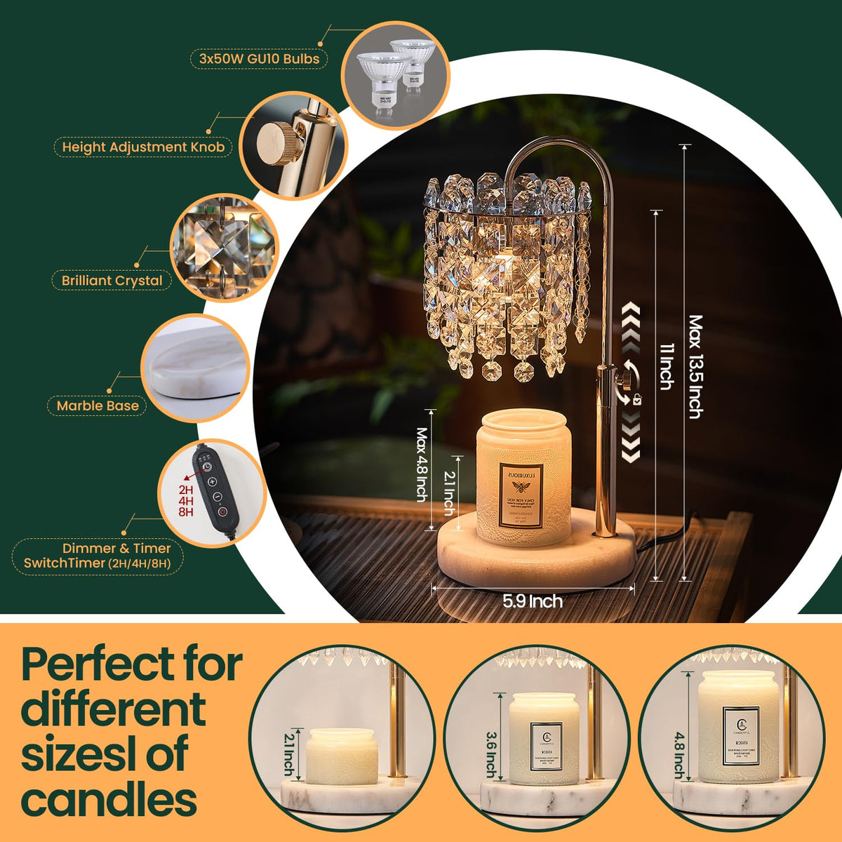 Candle Warmer Lamp with Timer Dimmer Adjustable Height O962678