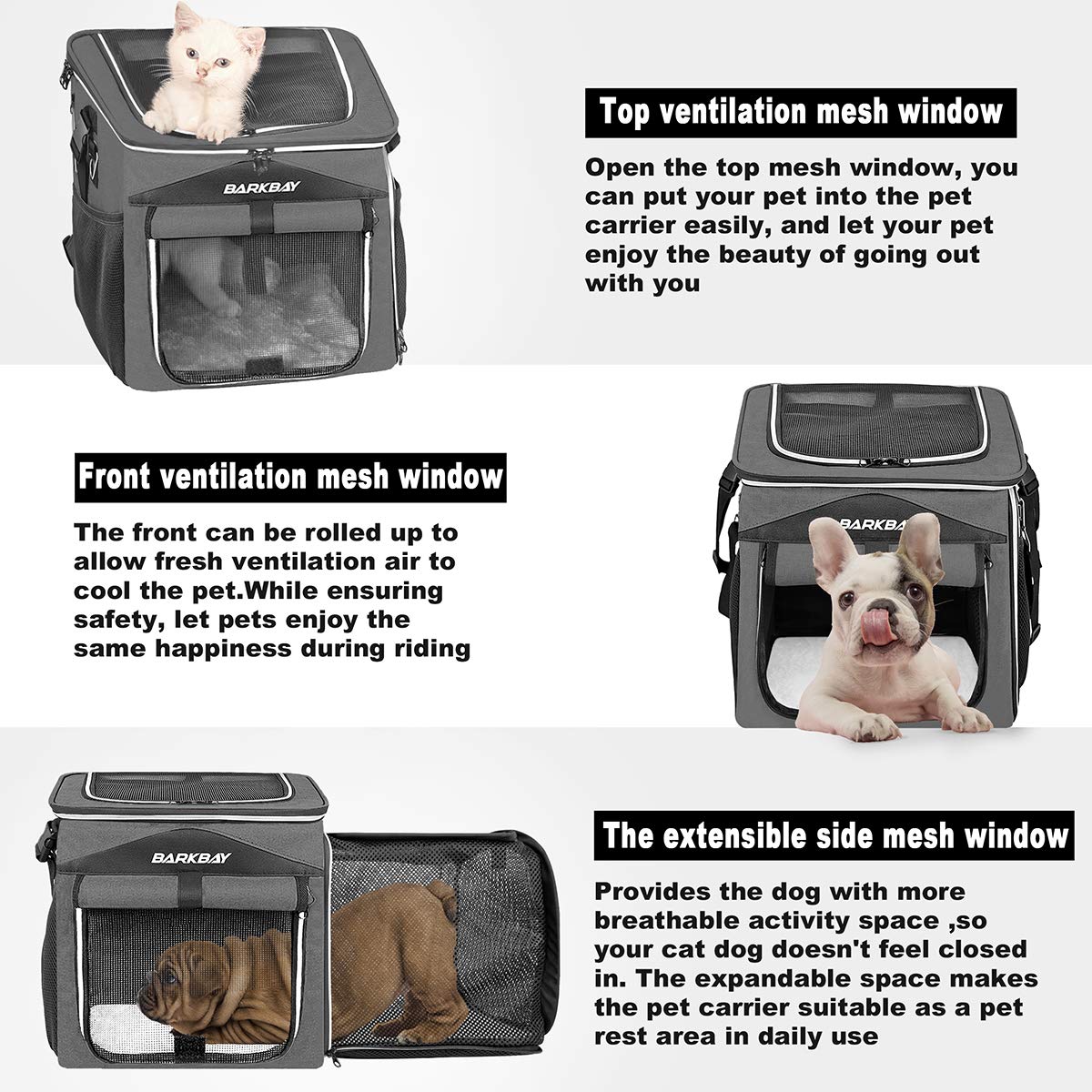 Foldable Soft-Sided Dog Bike Basket Carrier with 2 Open Doors Z918582