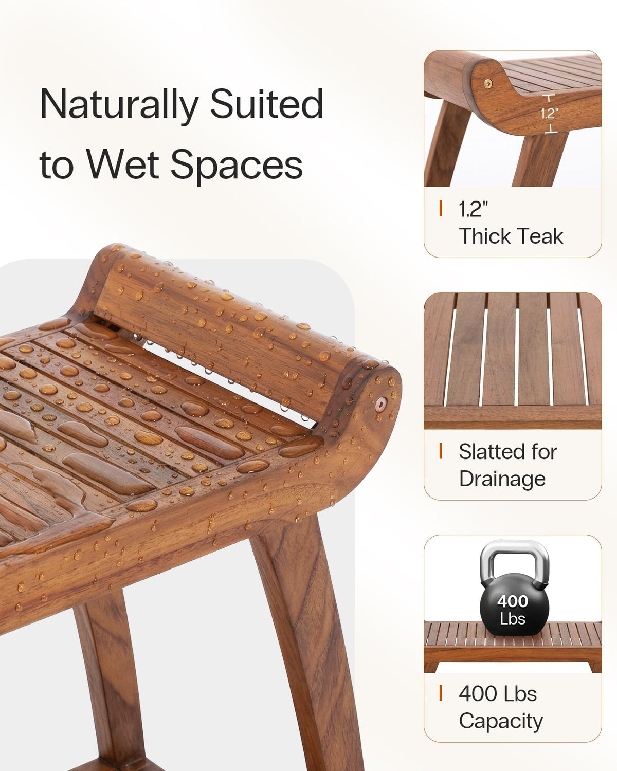 Teak Shower Bench with Storage Shelf I857497