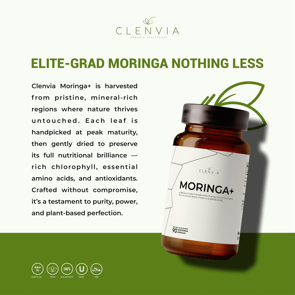90 Capsules 1000mg Organic Moringa Leaf Powder Capsules U58028