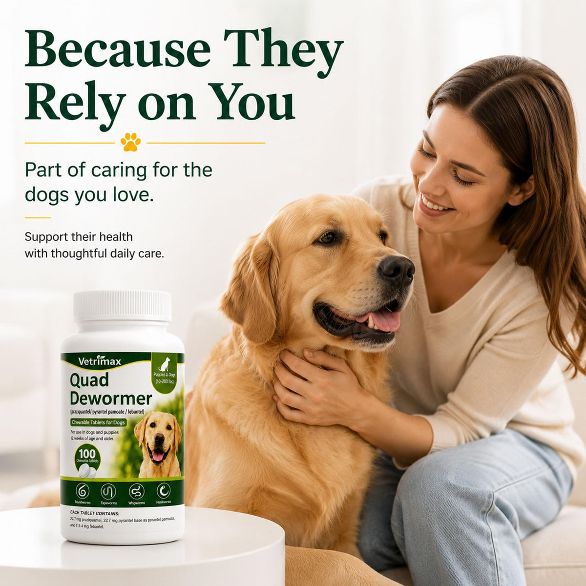 Dewormer for Dogs, 4-Way Wormer, 100 Count O14943