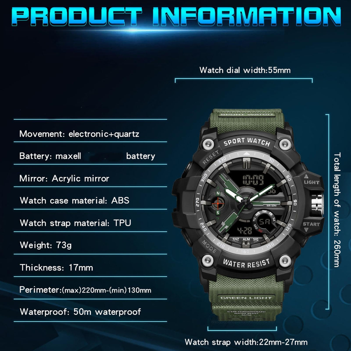 Waterproof Fluorescent Green Digital Watches D43889