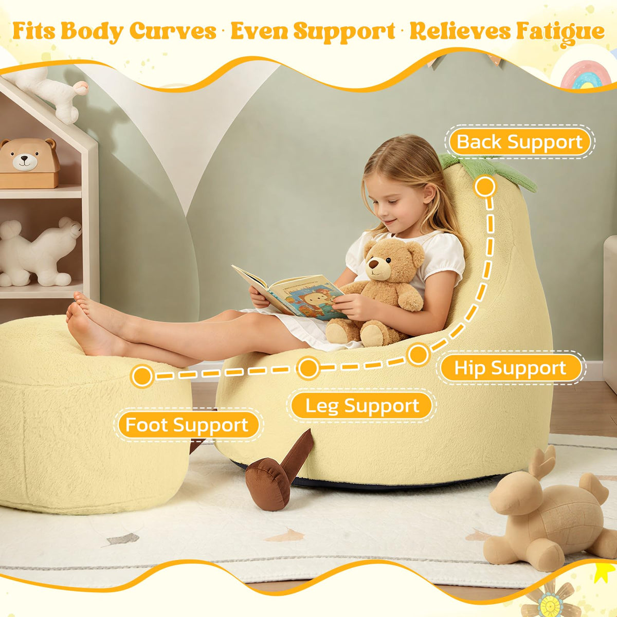 Yellow Faux Rabbit Fur Memory Foam Bean Bag Chair M5596