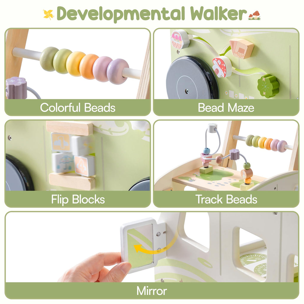 Wooden Adjustable Baby Push Walker with Anti-Slip Wheels G130