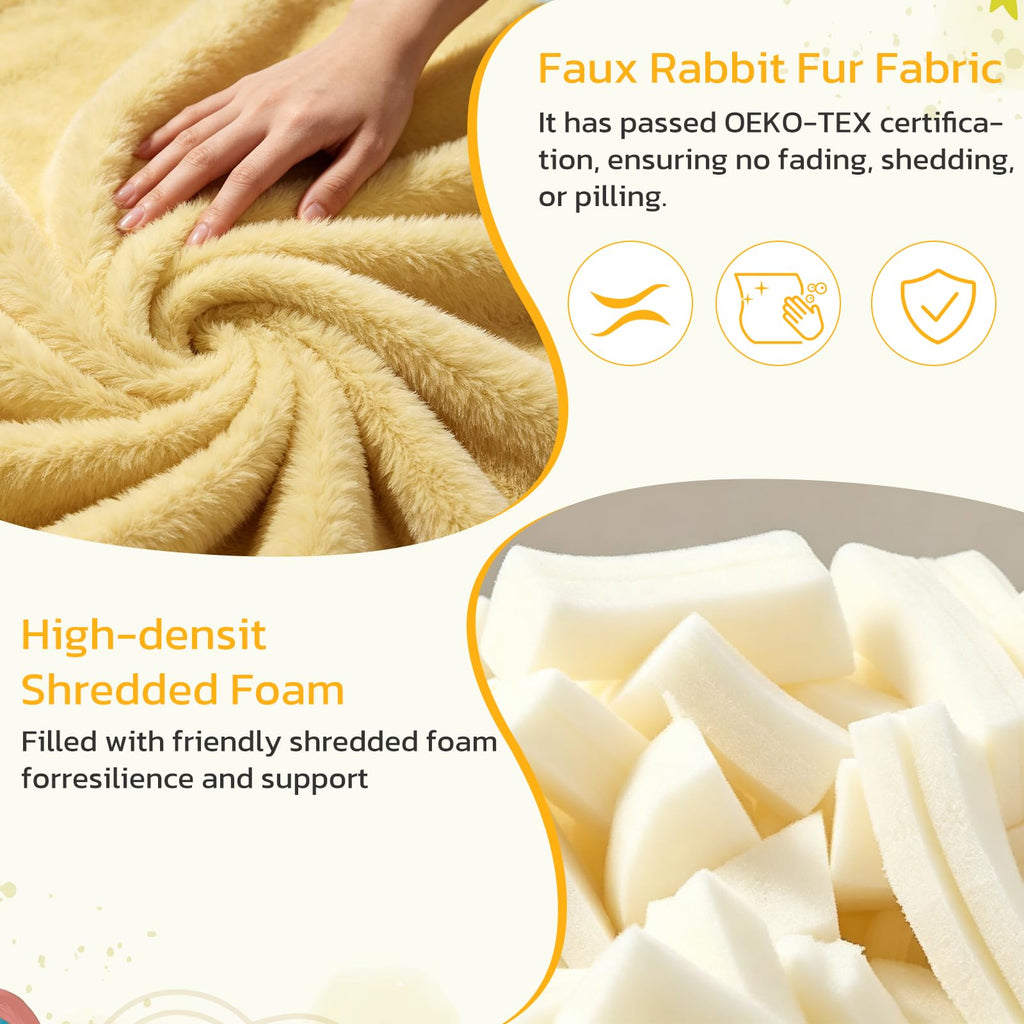 Yellow Faux Rabbit Fur Memory Foam Bean Bag Chair M5596