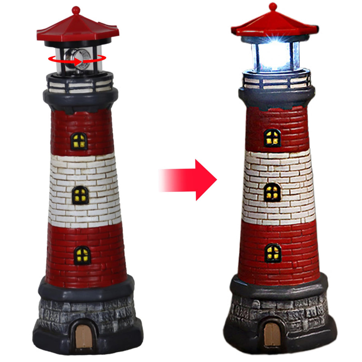 Solar Lighthouse with Rotating LED Lights Waterproof Lighthouse Statue A930