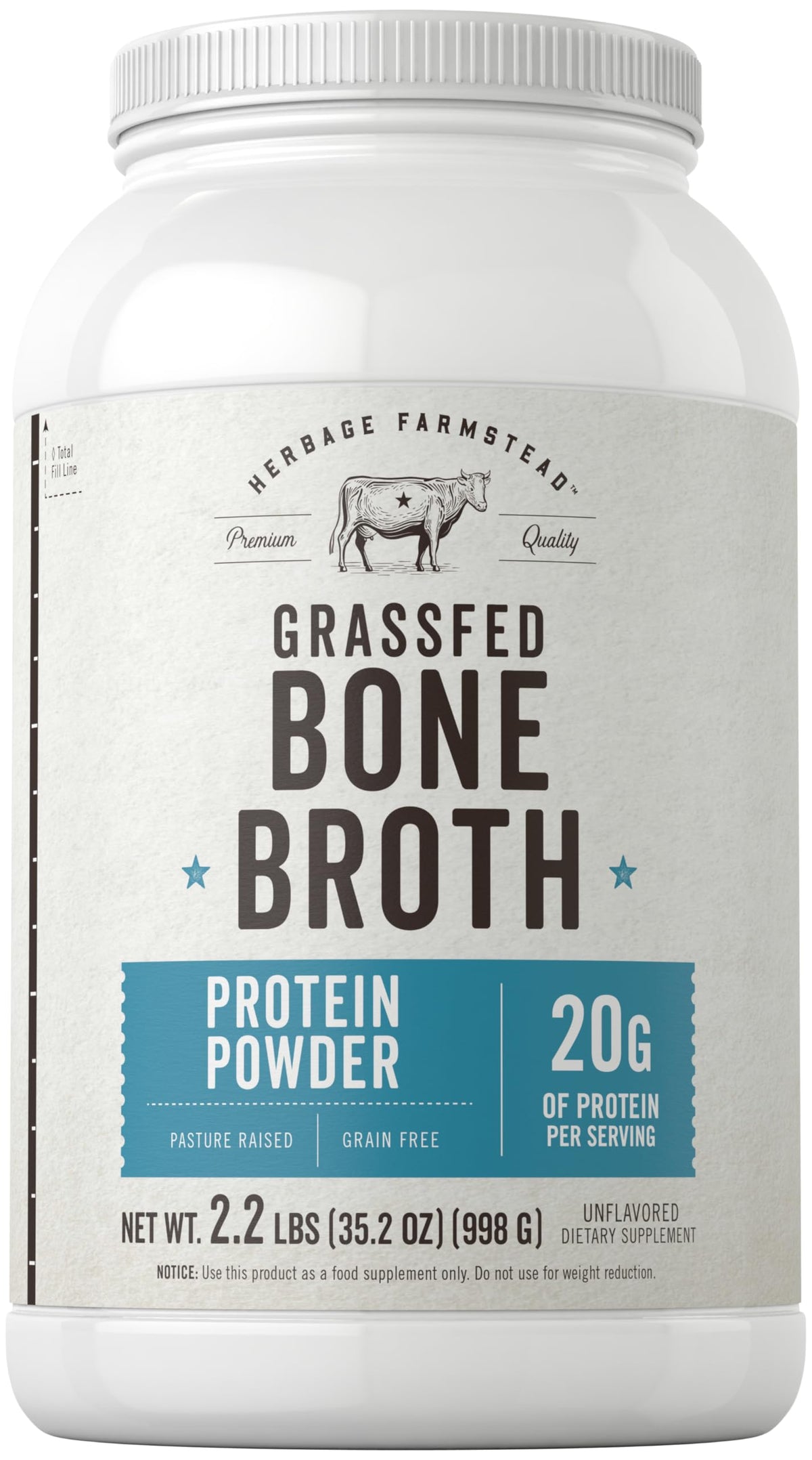 Grass Fed Bone Broth Protein Powder 35.2 oz 20g Protein Non-GMO Gluten Free V5882